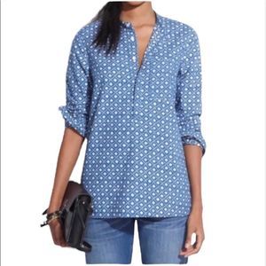 Madewell Chambray Floral Stamp Popover Tunic Top  Shirt